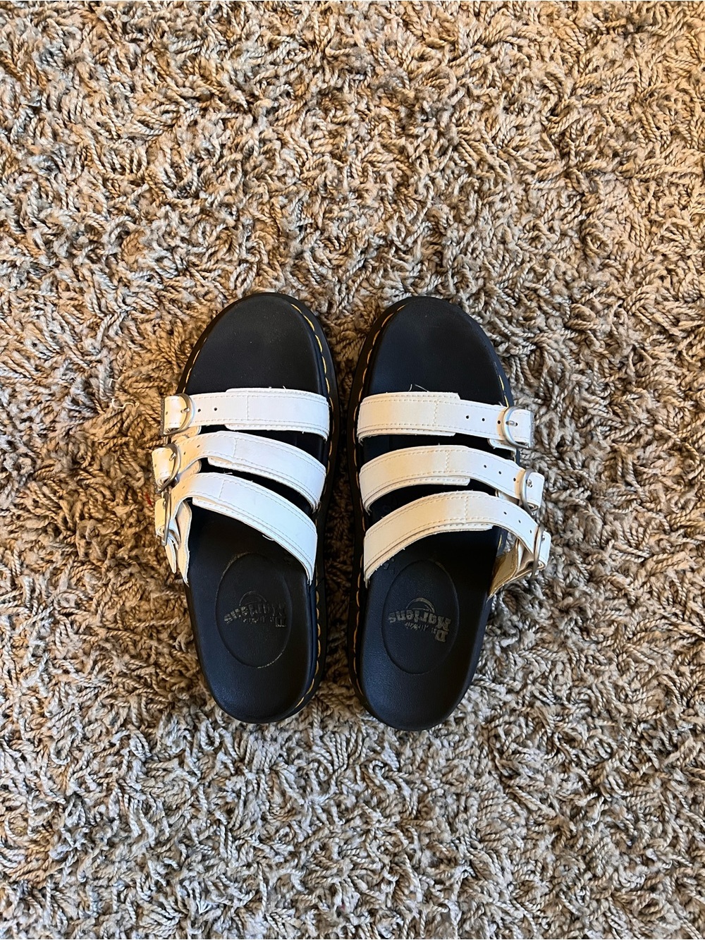Dr. Martens White Triple-Buckle Slide Sandals